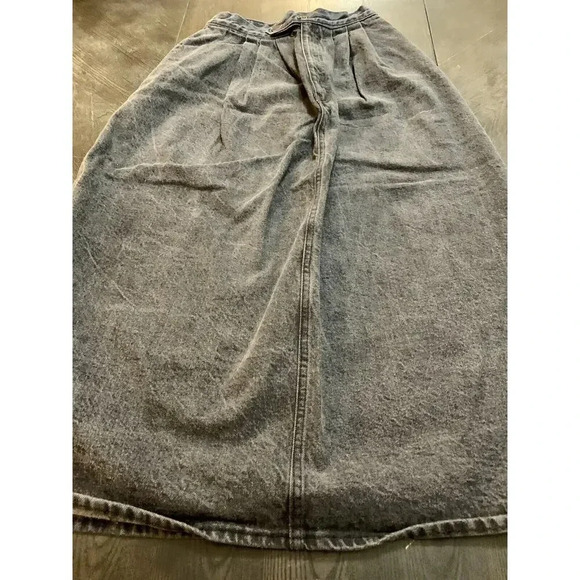 Vintage 80's Middy British Raj Denim Skirt Black Stone Wash Pockets Size 9 Boho - Picture 2 of 10